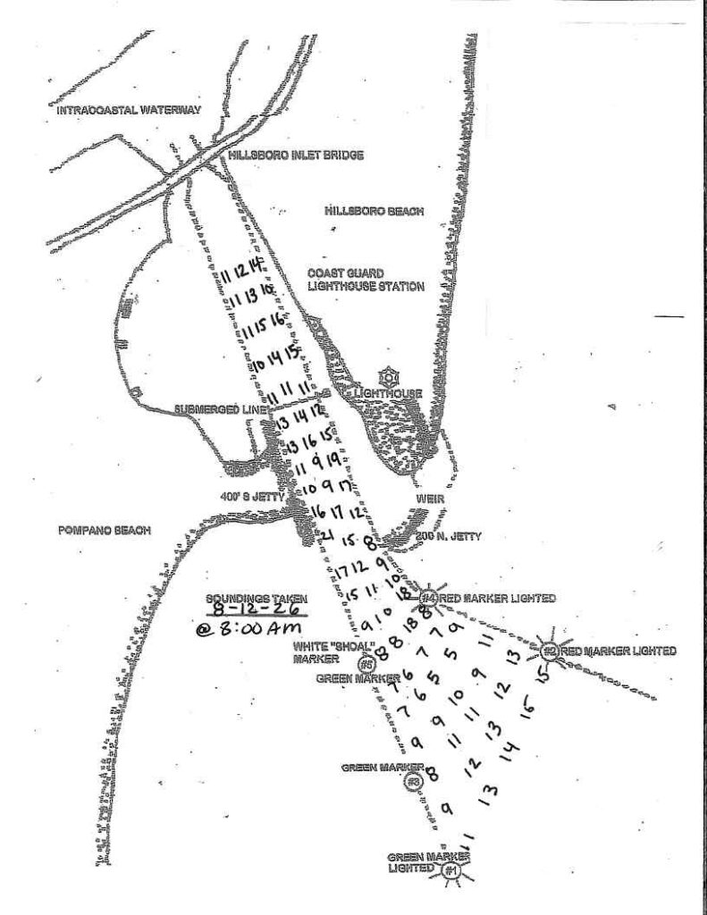Depth soundings taken from Hillsboro Inlet on August 12, 2026. Do not use for navigation.